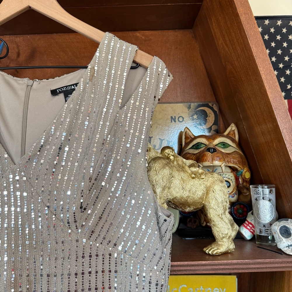 Roz & Ali - Sequin Dress in Silver and Tan - size 16